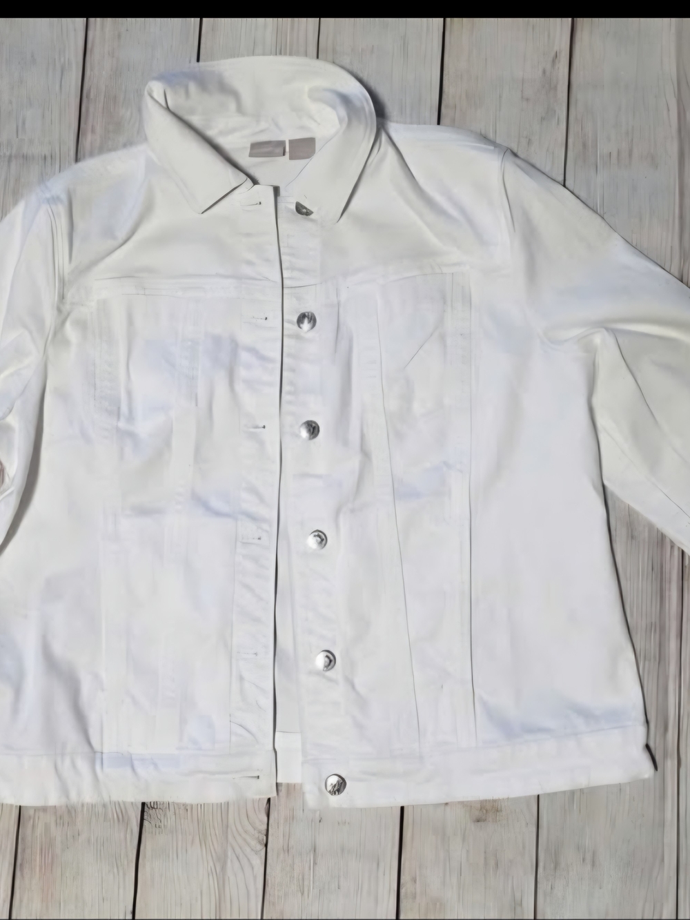 Chico's Size 3 (16/18) White Denim Button-Up Jacket - Picture 2 of 3